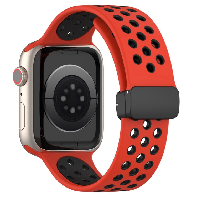 For Apple Watch 38mm Magnetic Buckle Silicone Watch Band(Red Black) - Watch Bands by buy2fix | Online Shopping UK | buy2fix