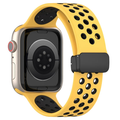 For Apple Watch SE 2023 44mm Magnetic Buckle Silicone Watch Band(Yellow Black) - Watch Bands by buy2fix | Online Shopping UK | buy2fix