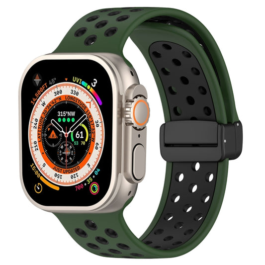 For Apple Watch Series 9 45mm Magnetic Buckle Silicone Watch Band(Army Green Black) - Watch Bands by buy2fix | Online Shopping UK | buy2fix