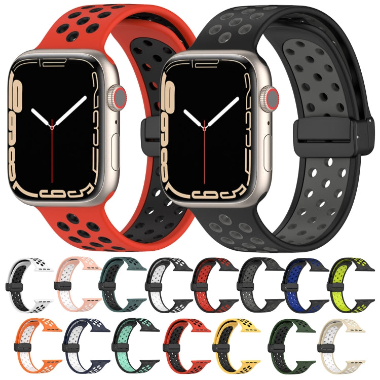 For Apple Watch 3 42mm Magnetic Buckle Silicone Watch Band(Black Red) - Watch Bands by buy2fix | Online Shopping UK | buy2fix