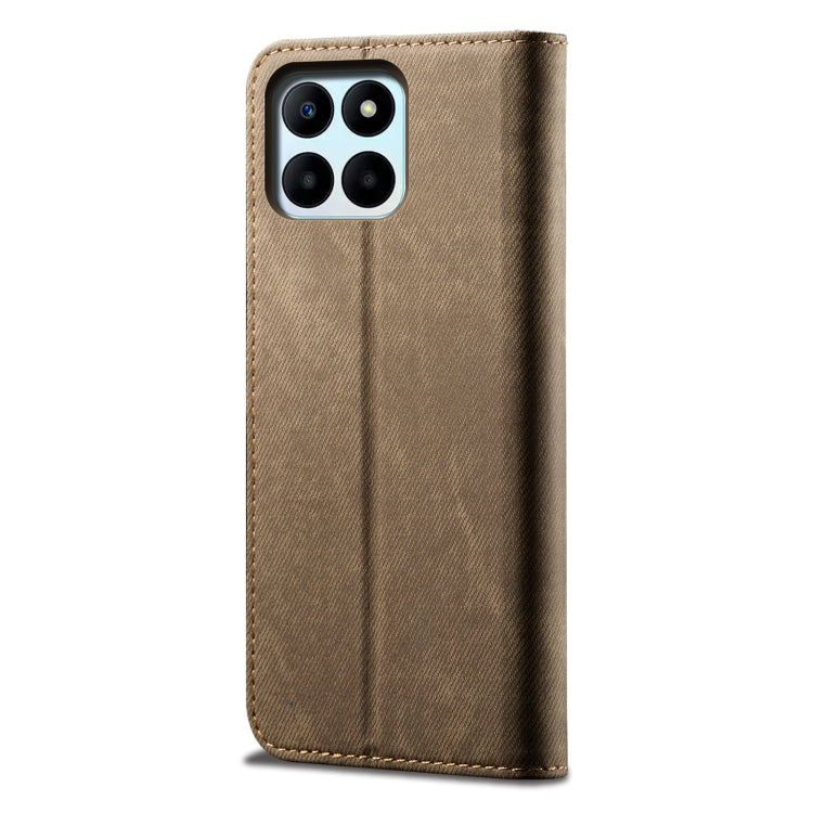 For Honor X6A Denim Texture Flip Leather Phone Case(Khaki) - Honor Cases by buy2fix | Online Shopping UK | buy2fix