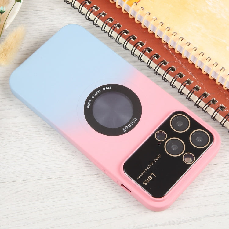 For iPhone 13 Gradient Silicone Shockproof Magsafe Phone Case with Lens Film(Pink Blue) - iPhone 13 Cases by buy2fix | Online Shopping UK | buy2fix