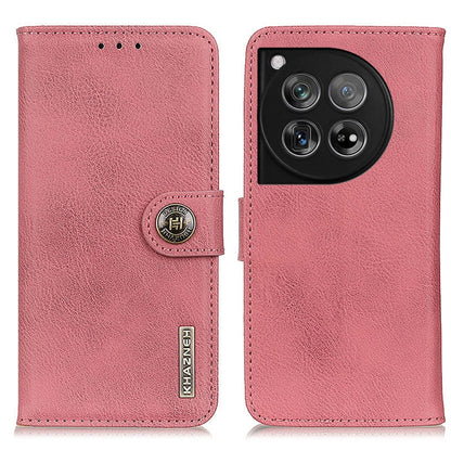 For OnePlus 12 KHAZNEH Cowhide Texture Flip Leather Phone Case(Pink) - OnePlus Cases by buy2fix | Online Shopping UK | buy2fix