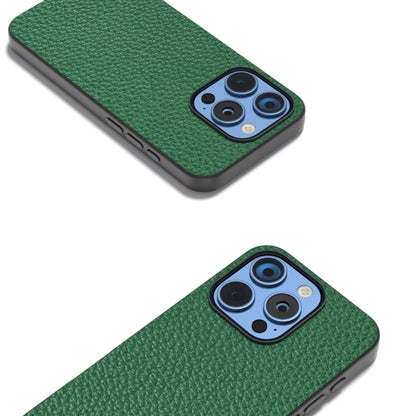 For iPhone 16 Pro Max ABEEL Genuine Leather Litchi Texture Phone Case(Green) - iPhone 16 Pro Max Cases by buy2fix | Online Shopping UK | buy2fix