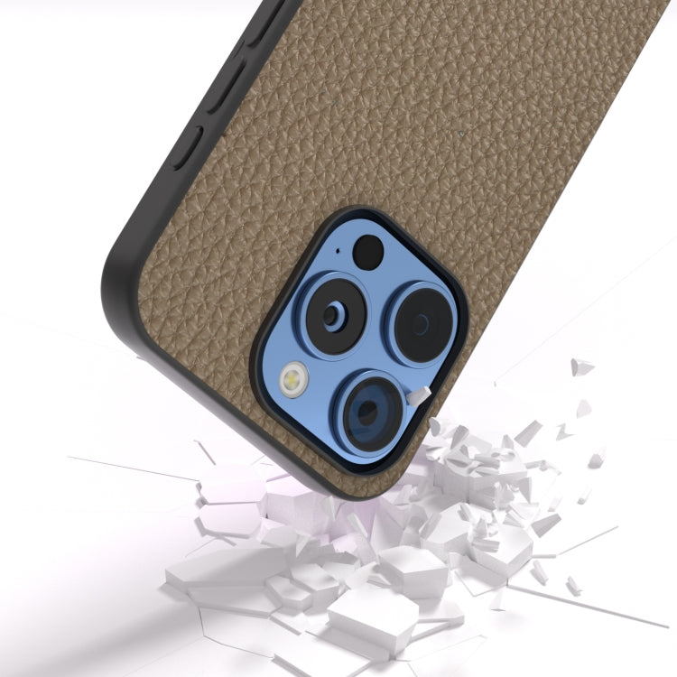 For iPhone 16 Pro ABEEL Genuine Leather Litchi Texture Phone Case(Grey) - iPhone 16 Pro Cases by buy2fix | Online Shopping UK | buy2fix