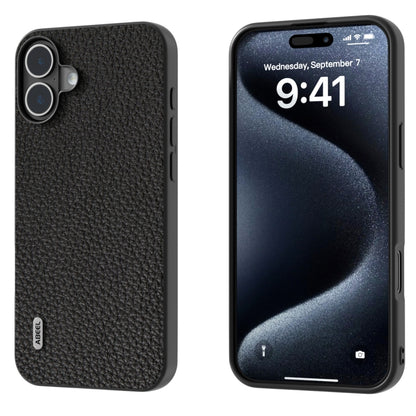 For iPhone 16 ABEEL Genuine Leather Litchi Texture Phone Case(Black) - iPhone 16 Cases by buy2fix | Online Shopping UK | buy2fix