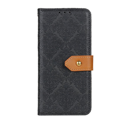 For iPhone 16 Plus European Floral Embossed Leather Phone Case(Black) - iPhone 16 Plus Cases by buy2fix | Online Shopping UK | buy2fix