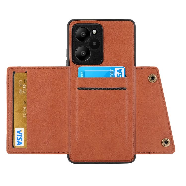 For Xiaomi Redmi Note 12R /Redmi 12 5G Double Buckle Card Slots Magnetic Phone Case(Brown) - Xiaomi Cases by buy2fix | Online Shopping UK | buy2fix