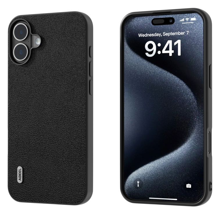 For iPhone 16 ABEEL Genuine Leather Luolai Series Phone Case(Black) - iPhone 16 Cases by buy2fix | Online Shopping UK | buy2fix