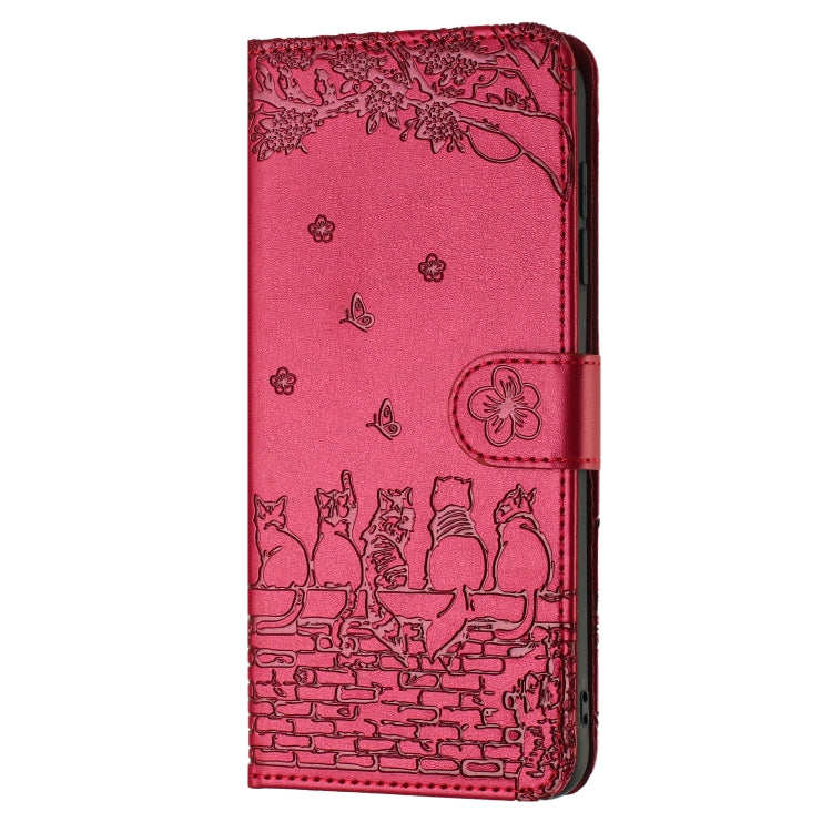 For iPhone SE 2024 Cat Embossing Pattern Leather Phone Case with Lanyard(Red) - More iPhone Cases by buy2fix | Online Shopping UK | buy2fix