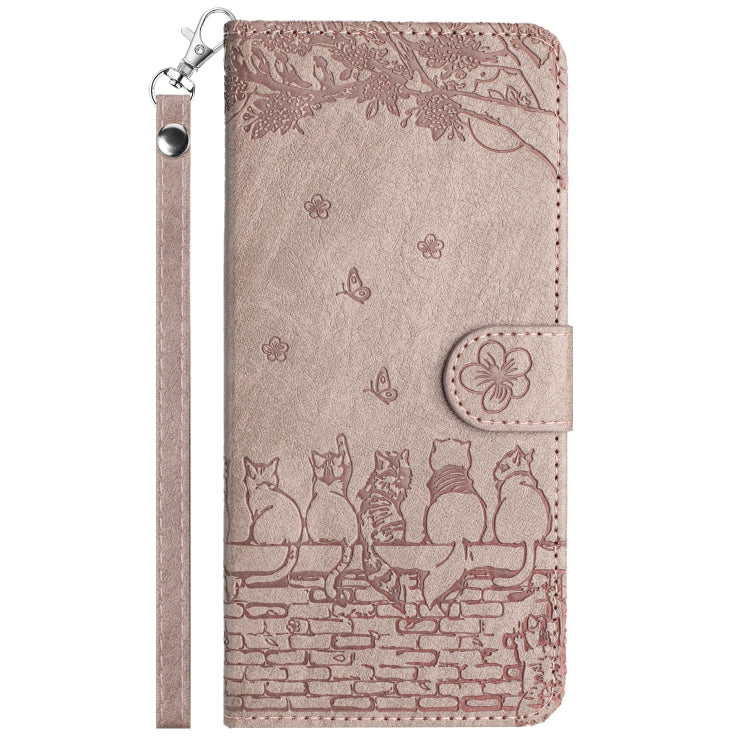 For iPhone 16 Plus Cat Embossing Pattern Leather Phone Case with Lanyard(Grey) - iPhone 16 Plus Cases by buy2fix | Online Shopping UK | buy2fix