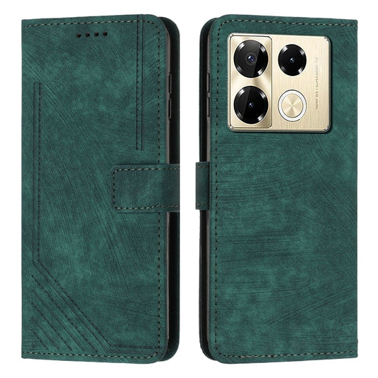 For Infinix Note 40 Pro 4G / 5G Skin Feel Stripe Pattern Leather Phone Case with Lanyard(Green) - Infinix Cases by buy2fix | Online Shopping UK | buy2fix