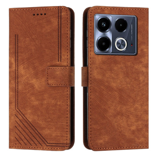 For Infinix Note 40 4G Skin Feel Stripe Pattern Leather Phone Case with Lanyard(Brown) - Infinix Cases by buy2fix | Online Shopping UK | buy2fix