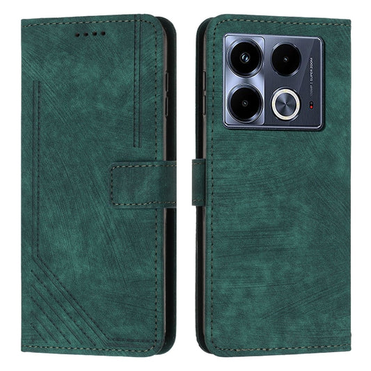For Infinix Note 40 4G Skin Feel Stripe Pattern Leather Phone Case with Lanyard(Green) - Infinix Cases by buy2fix | Online Shopping UK | buy2fix
