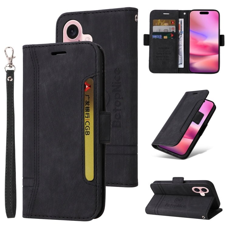 For iPhone 16 BETOPNICE Dual-side Buckle Leather Phone Case(Black) - iPhone 16 Cases by BETOPNICE | Online Shopping UK | buy2fix