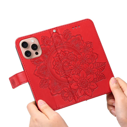 For iPhone 16 Pro 7-petal Flowers Embossing Leather Phone Case(Red) - iPhone 16 Pro Cases by buy2fix | Online Shopping UK | buy2fix