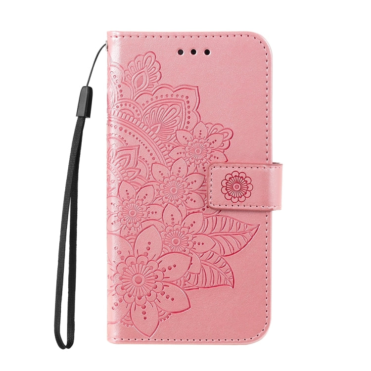 For iPhone 16 Plus 7-petal Flowers Embossing Leather Phone Case(Rose Gold) - iPhone 16 Plus Cases by buy2fix | Online Shopping UK | buy2fix