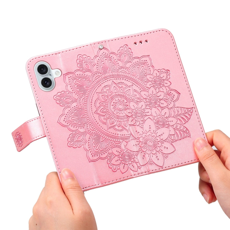 For iPhone 16 Plus 7-petal Flowers Embossing Leather Phone Case(Rose Gold) - iPhone 16 Plus Cases by buy2fix | Online Shopping UK | buy2fix