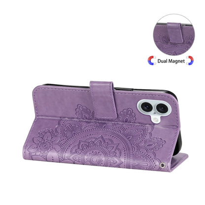 For iPhone 16 Plus 7-petal Flowers Embossing Leather Phone Case(Light Purple) - iPhone 16 Plus Cases by buy2fix | Online Shopping UK | buy2fix