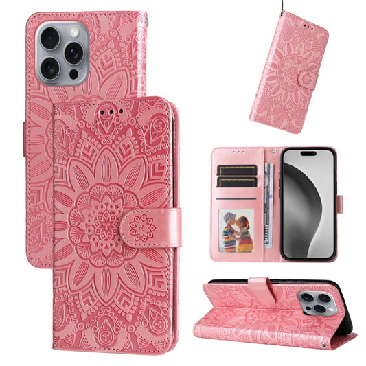 For iPhone 16 Pro Max Embossed Sunflower Leather Phone Case(Pink) - iPhone 16 Pro Max Cases by buy2fix | Online Shopping UK | buy2fix