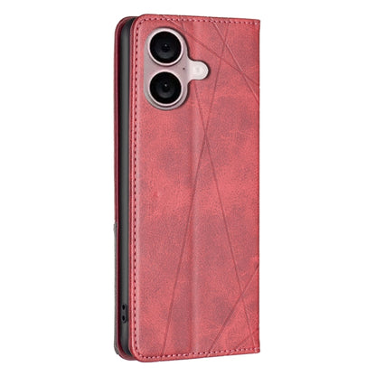 For iPhone 16 Plus Rhombus Texture Magnetic Leather Phone Case(Red) - iPhone 16 Plus Cases by buy2fix | Online Shopping UK | buy2fix