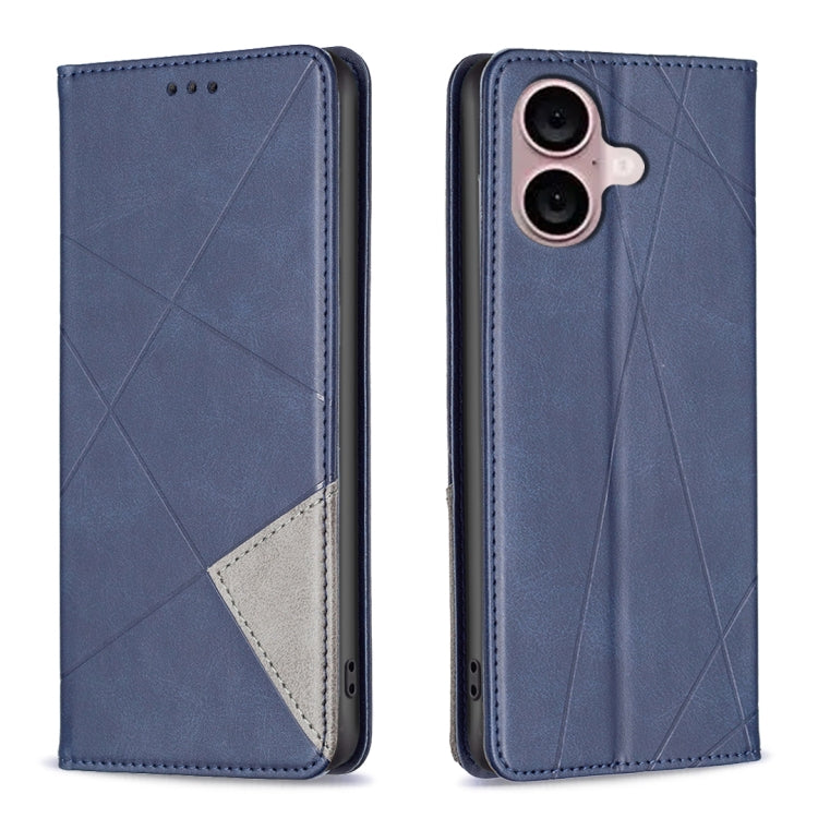 For iPhone 16 Plus Rhombus Texture Magnetic Leather Phone Case(Blue) - iPhone 16 Plus Cases by buy2fix | Online Shopping UK | buy2fix