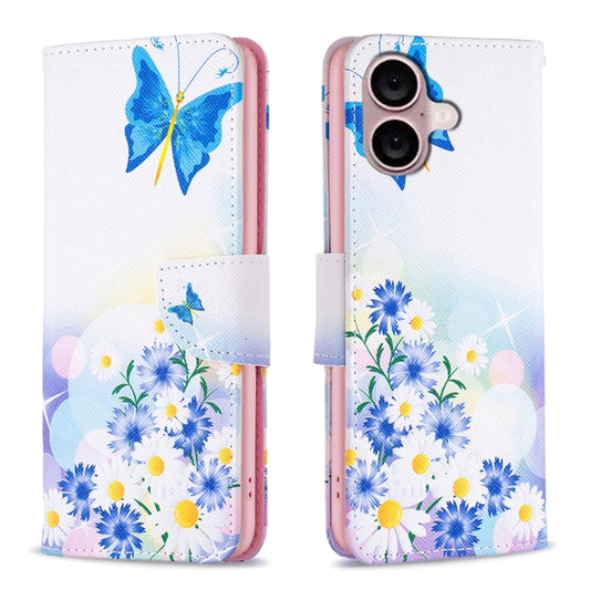 For iPhone 16 Colored Drawing Pattern Leather Phone Case(Butterfly Love) - iPhone 16 Cases by buy2fix | Online Shopping UK | buy2fix