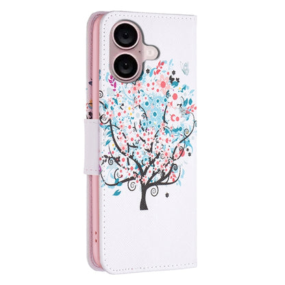 For iPhone 16 Plus Colored Drawing Pattern Leather Phone Case(Tree) - iPhone 16 Plus Cases by buy2fix | Online Shopping UK | buy2fix