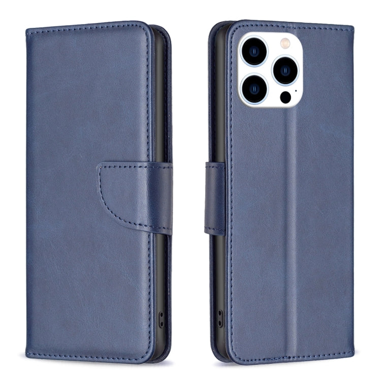 For iPhone 16 Pro Max Lambskin Texture Pure Color Flip Leather Phone Case(Blue) - iPhone 16 Pro Max Cases by buy2fix | Online Shopping UK | buy2fix