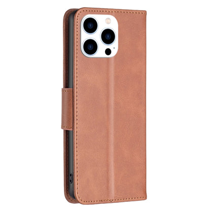 For iPhone 16 Pro Max Lambskin Texture Pure Color Flip Leather Phone Case(Brown) - iPhone 16 Pro Max Cases by buy2fix | Online Shopping UK | buy2fix