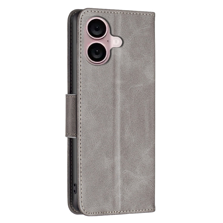 For iPhone 16 Plus Lambskin Texture Pure Color Flip Leather Phone Case(Grey) - iPhone 16 Plus Cases by buy2fix | Online Shopping UK | buy2fix