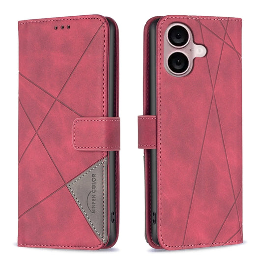 For iPhone 16 Magnetic Buckle Rhombus Texture Leather Phone Case(Red) - iPhone 16 Cases by buy2fix | Online Shopping UK | buy2fix