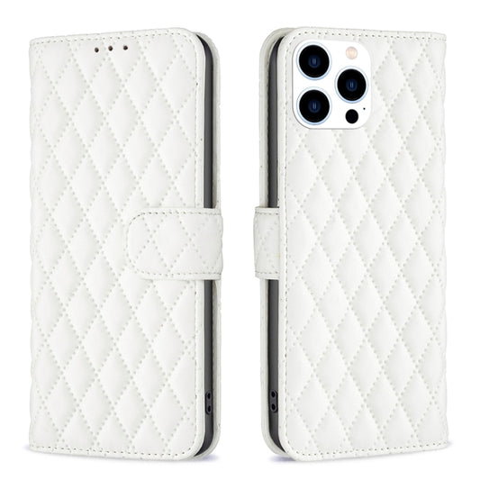 For iPhone 16 Pro Diamond Lattice Wallet Flip Leather Phone Case(White) - iPhone 16 Pro Cases by buy2fix | Online Shopping UK | buy2fix