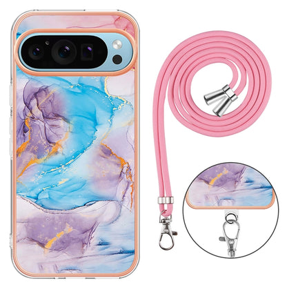 For Google Pixel 9 / 9 Pro Electroplating IMD TPU Phone Case with Lanyard(Blue Marble) - Google Cases by buy2fix | Online Shopping UK | buy2fix