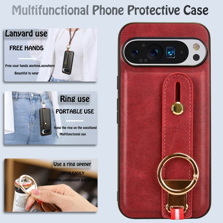 For Google Pixel 9 Pro Wristband Leather Back Phone Case(Red) - Google Cases by buy2fix | Online Shopping UK | buy2fix