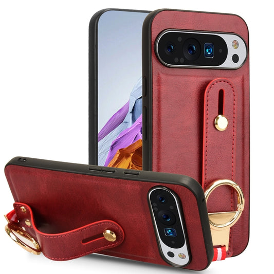 For Google Pixel 9 Pro XL Wristband Leather Back Phone Case(Red) - Google Cases by buy2fix | Online Shopping UK | buy2fix