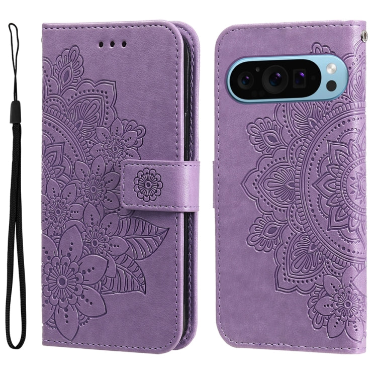 For Google Pixel 9 7-petal Flowers Embossing Leather Phone Case(Light Purple) - Google Cases by buy2fix | Online Shopping UK | buy2fix