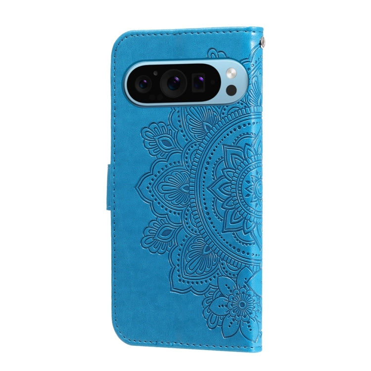 For Google Pixel 9 7-petal Flowers Embossing Leather Phone Case(Blue) - Google Cases by buy2fix | Online Shopping UK | buy2fix