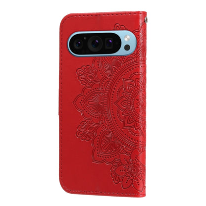 For Google Pixel 9 7-petal Flowers Embossing Leather Phone Case(Red) - Google Cases by buy2fix | Online Shopping UK | buy2fix