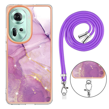For OPPO Reno11 5G Global Electroplating Marble Dual-side IMD Phone Case with Lanyard(Purple 001) - Reno11 Cases by buy2fix | Online Shopping UK | buy2fix