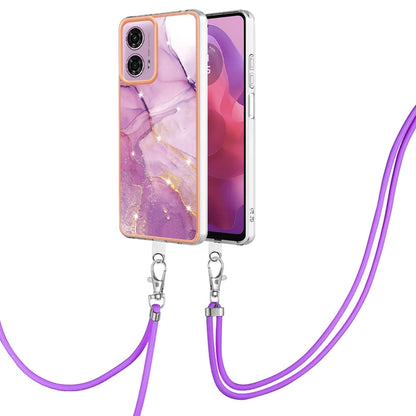 For Motorola Moto G04 4G / G24 4G Electroplating Marble Dual-side IMD Phone Case with Lanyard(Purple 001) - Motorola Cases by buy2fix | Online Shopping UK | buy2fix