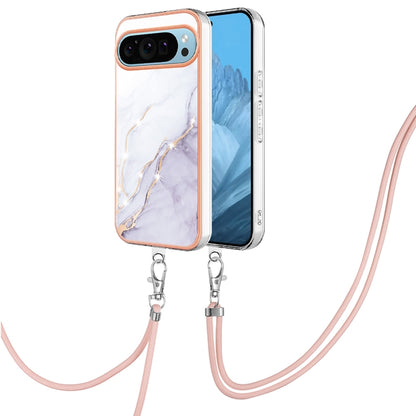 For Google Pixel 9 Pro XL Electroplating Marble Dual-side IMD Phone Case with Lanyard(White 006) - Google Cases by buy2fix | Online Shopping UK | buy2fix