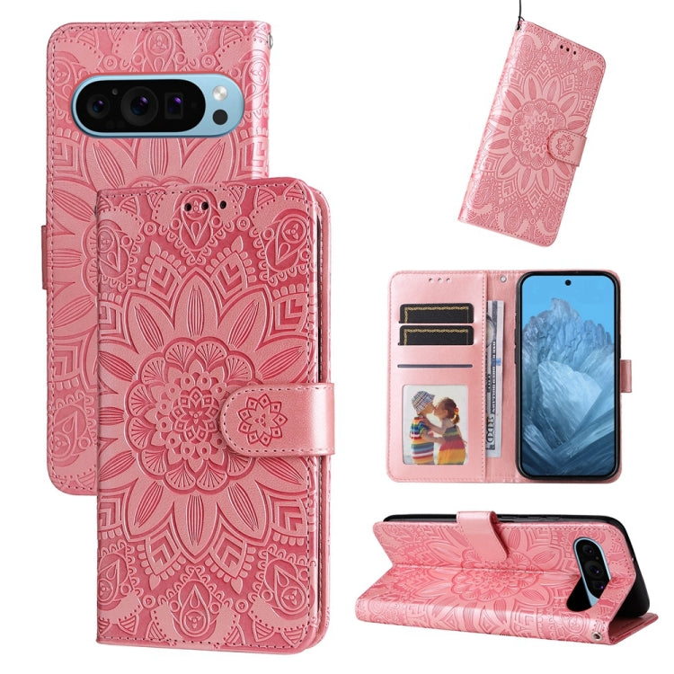 For Google Pixel 9 Embossed Sunflower Leather Phone Case(Rose Gold) - Google Cases by buy2fix | Online Shopping UK | buy2fix