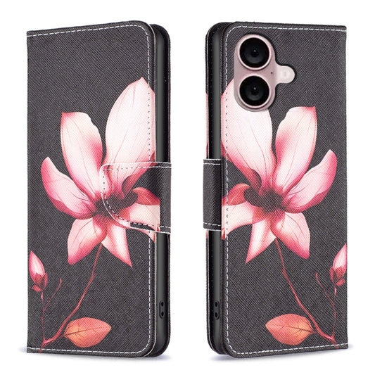 For iPhone 16 Colored Drawing Pattern Flip Leather Phone Case(Lotus) - iPhone 16 Cases by buy2fix | Online Shopping UK | buy2fix