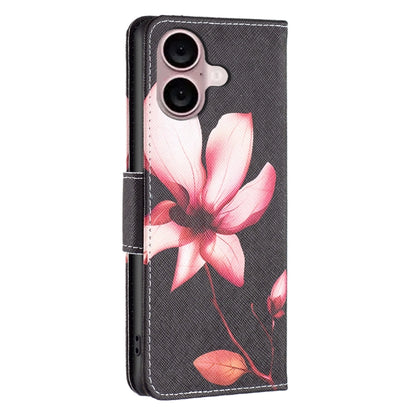 For iPhone 16 Plus Colored Drawing Pattern Flip Leather Phone Case(Lotus) - iPhone 16 Plus Cases by buy2fix | Online Shopping UK | buy2fix