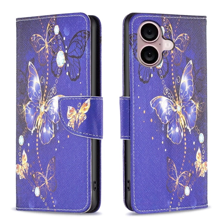 For iPhone 16 Plus Colored Drawing Pattern Flip Leather Phone Case(Purple Butterfly) - iPhone 16 Plus Cases by buy2fix | Online Shopping UK | buy2fix