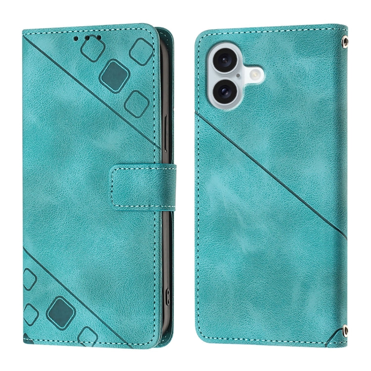 For iPhone 16 Plus Skin-feel Embossed Leather Phone Case(Green) - iPhone 16 Plus Cases by buy2fix | Online Shopping UK | buy2fix