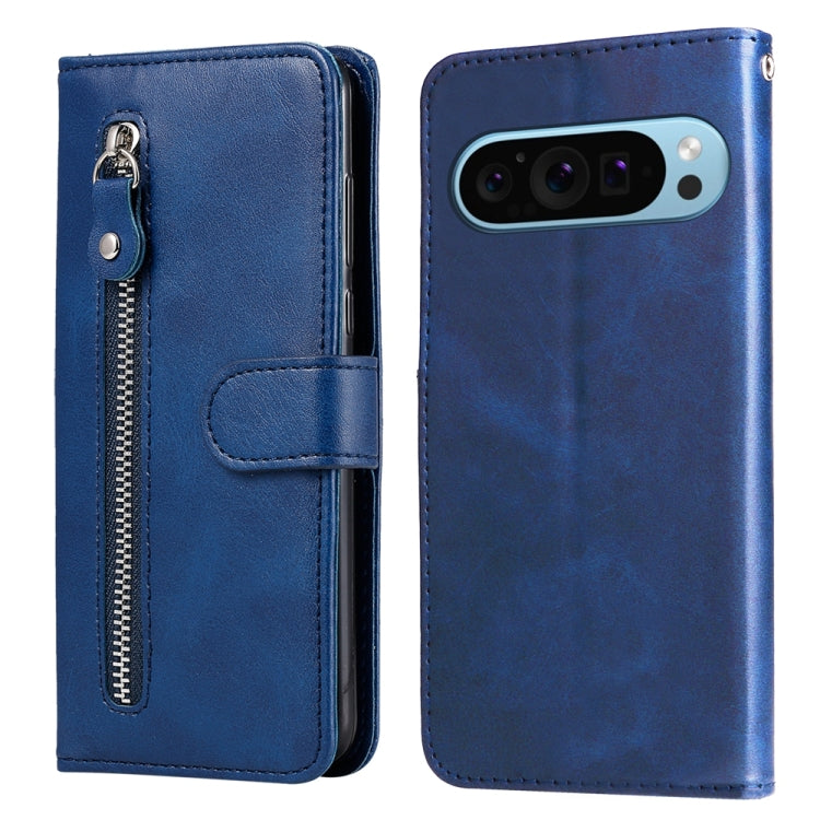 For Google Pixel 9 Fashion Calf Texture Zipper Leather Phone Case(Blue) - Google Cases by buy2fix | Online Shopping UK | buy2fix