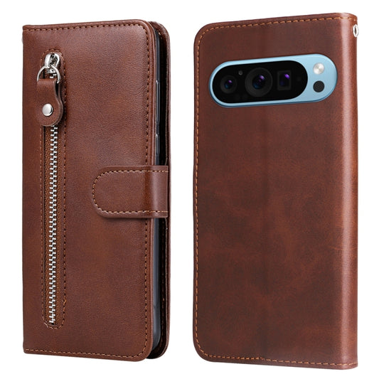 For Google Pixel 9 Fashion Calf Texture Zipper Leather Phone Case(Brown) - Google Cases by buy2fix | Online Shopping UK | buy2fix