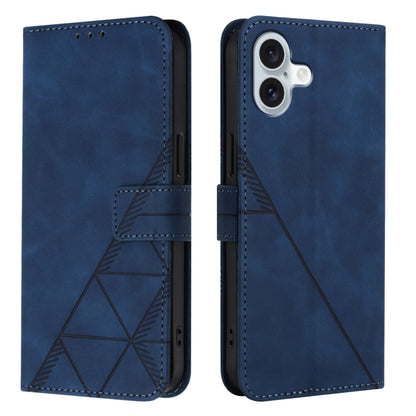 For iPhone 16 Plus Crossbody 3D Embossed Flip Leather Phone Case(Blue) - iPhone 16 Plus Cases by buy2fix | Online Shopping UK | buy2fix